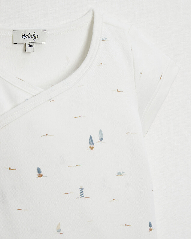 Crossed short-sleeved bodysuit Boat print  Natalys