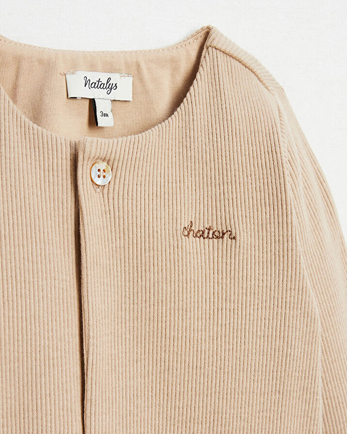 Kitten embroidered onesie Camel colour  Natalys