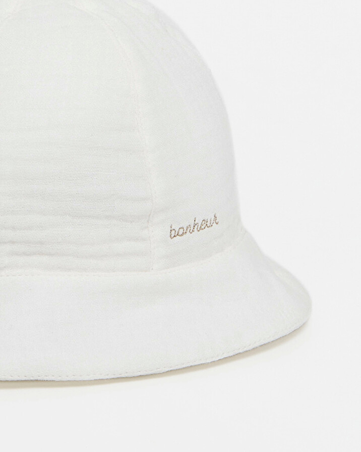 Embroidered cotton gauze hat Off-white colour  Natalys