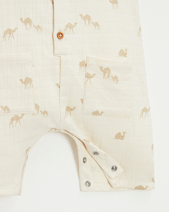 Cotton gauze jumpsuit Camel print  Natalys