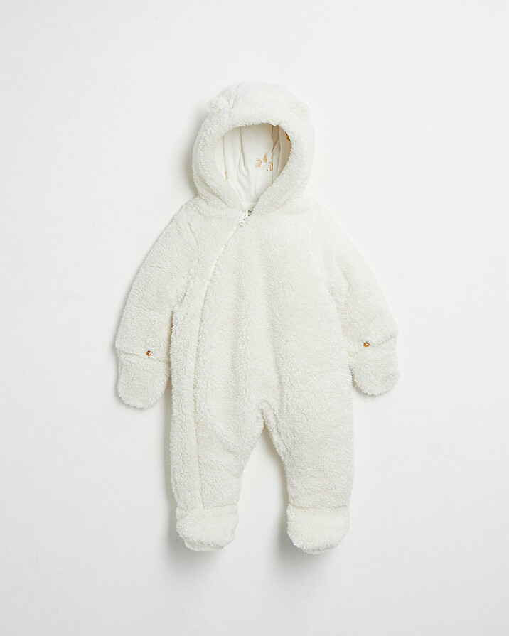 Faux fur overalls suit Off-white colour  Natalys