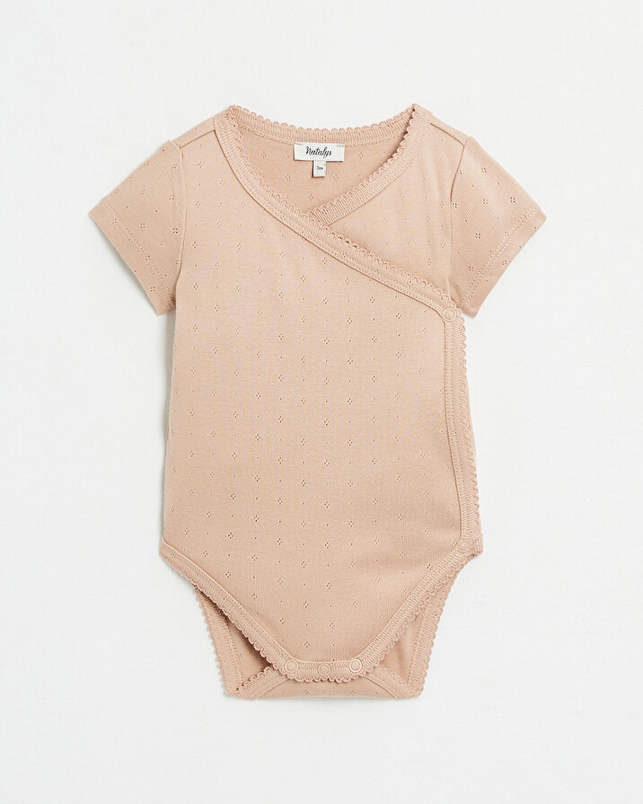 Fancy openwork crossed bodysuit Pink colour  Natalys