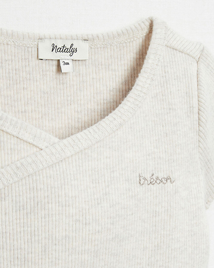 Crossed short-sleeved bodysuit Mottled beige colour  Natalys