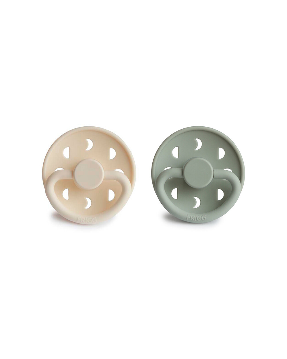 Set of 2 Moon silicone pacifiers Cream/sage colours  Frigg