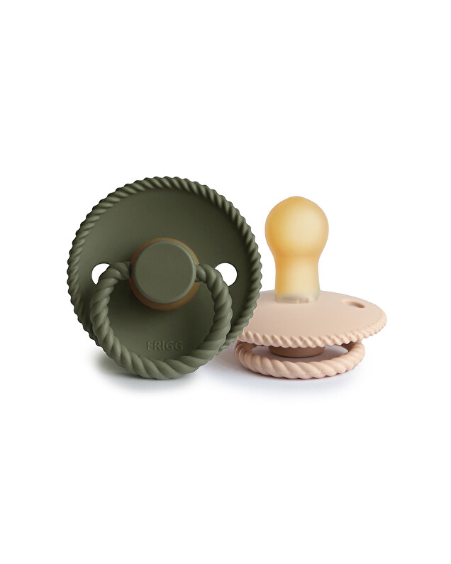 Set of 2 Rope latex pacifiers Crescent/olive colour  Frigg