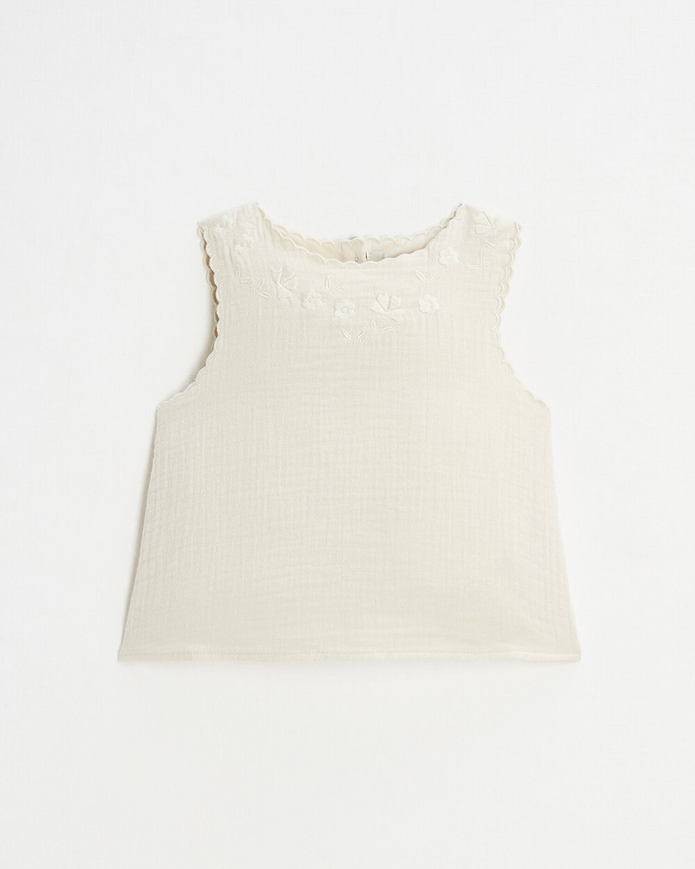 Embroidered sleeveless blouse Natural color  Natalys