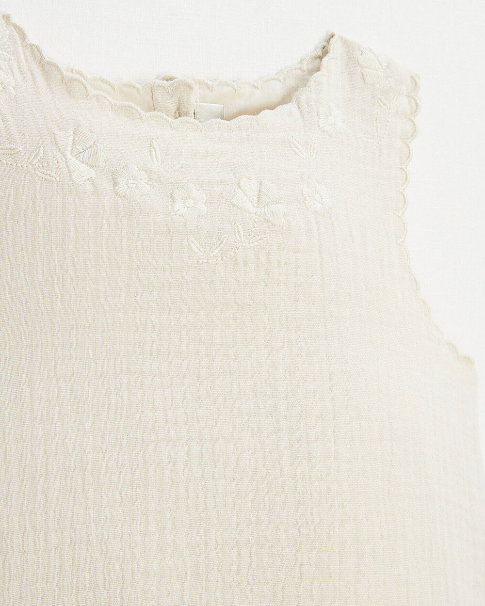Embroidered sleeveless blouse Natural color  Natalys