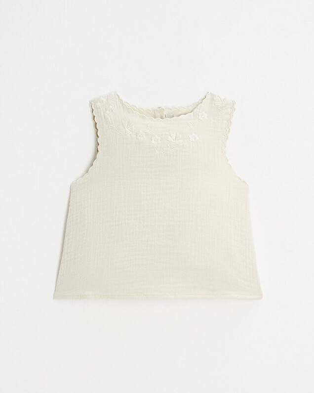 Embroidered sleeveless blouse Natural color  Natalys