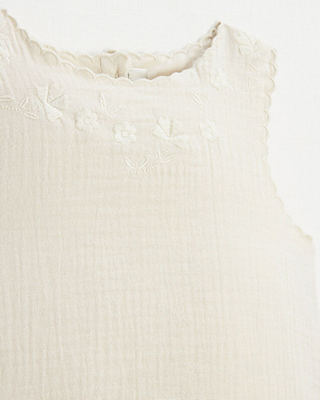 Embroidered sleeveless blouse Natural color  Natalys