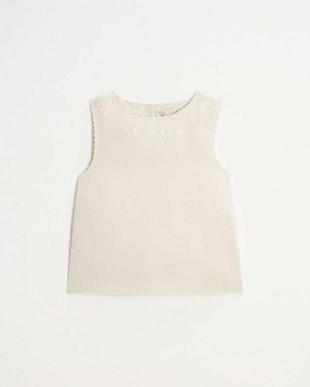 Embroidered sleeveless blouse Natural color  Natalys