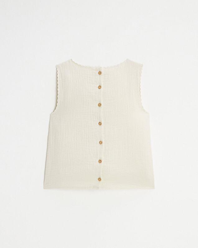Embroidered sleeveless blouse Natural color  Natalys