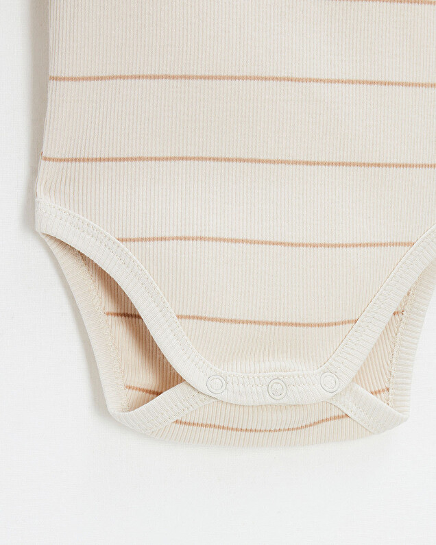 Short-sleeved striped bodysuit Ecru color  Natalys