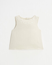 Embroidered sleeveless blouse Natural color  Natalys