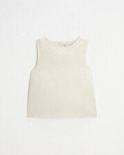 Embroidered sleeveless blouse Natural color  Natalys