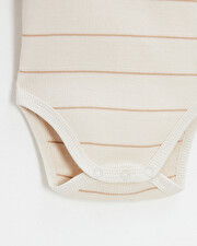 Short-sleeved striped bodysuit Ecru color  Natalys