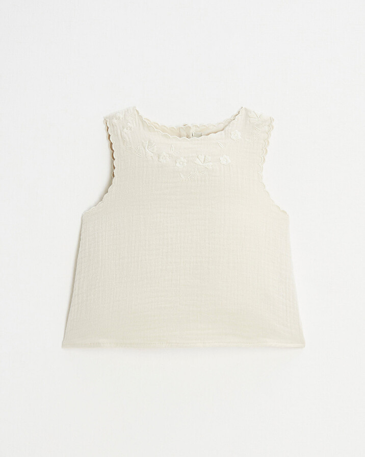 Embroidered sleeveless blouse Natural color  Natalys