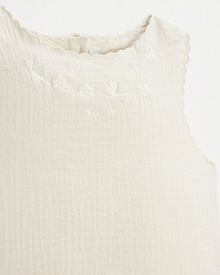 Embroidered sleeveless blouse Natural color  Natalys