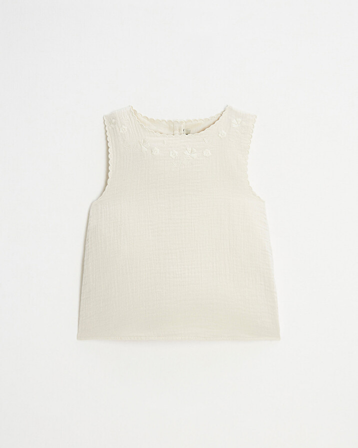 Embroidered sleeveless blouse Natural color  Natalys