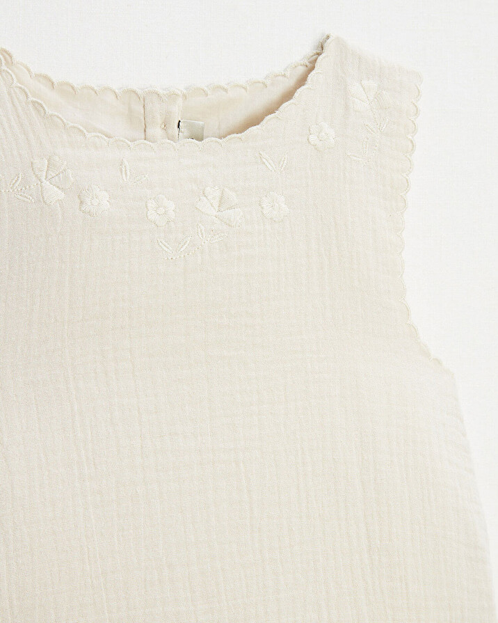 Embroidered sleeveless blouse Natural color  Natalys