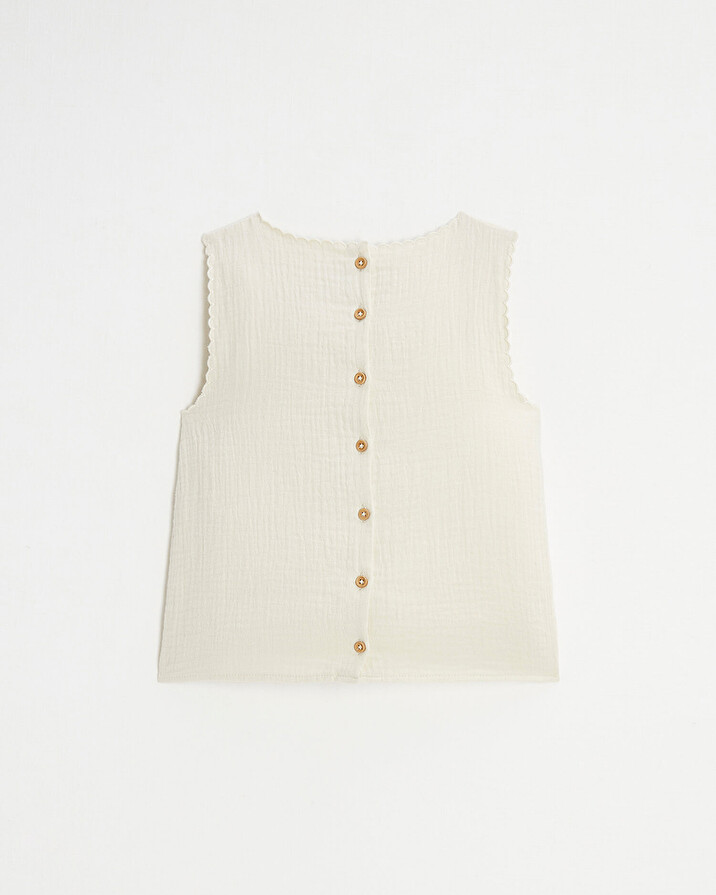 Embroidered sleeveless blouse Natural color  Natalys