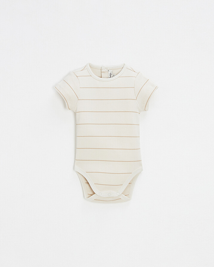 Short-sleeved striped bodysuit Ecru color  Natalys