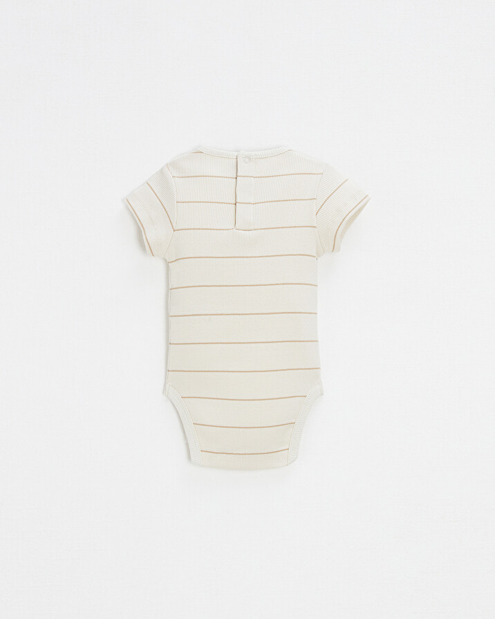 Short-sleeved striped bodysuit Ecru color  Natalys