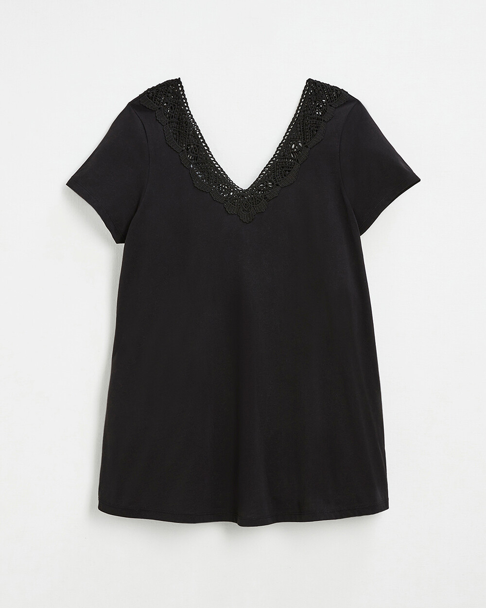 Black lace-finish t-shirt Black color  Natalys