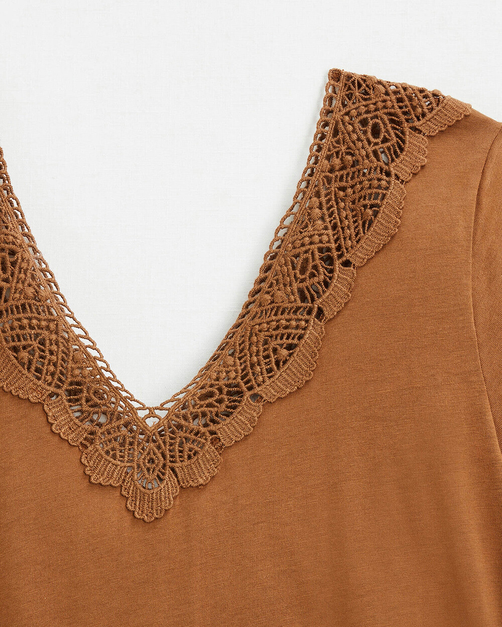 Camel lace-finish t-shirt Camel color  Natalys