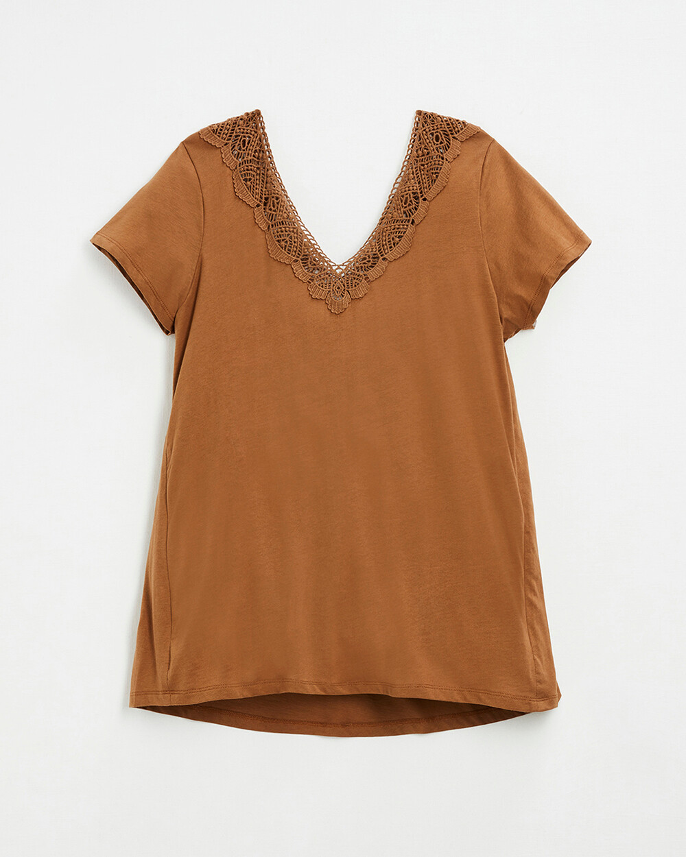 Camel lace-finish t-shirt Camel color  Natalys