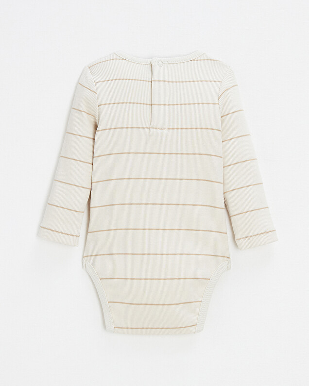 Long-sleeved striped bodysuit Ecru color  Natalys