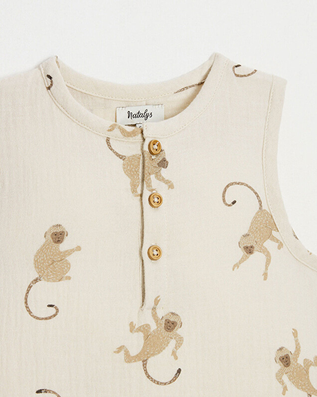 Cotton gauze jumpsuit Monkey print  Natalys