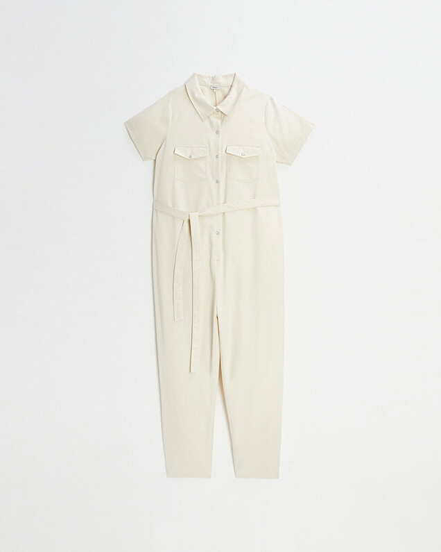 Long twill jumpsuit Beige color  Natalys