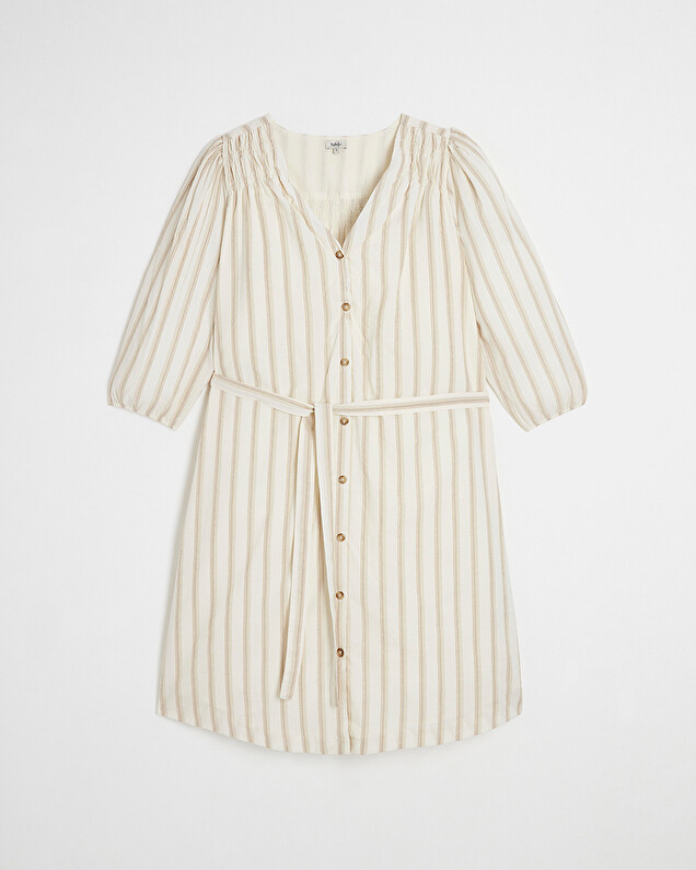 Striped cotton voile dress Ecru color  Natalys