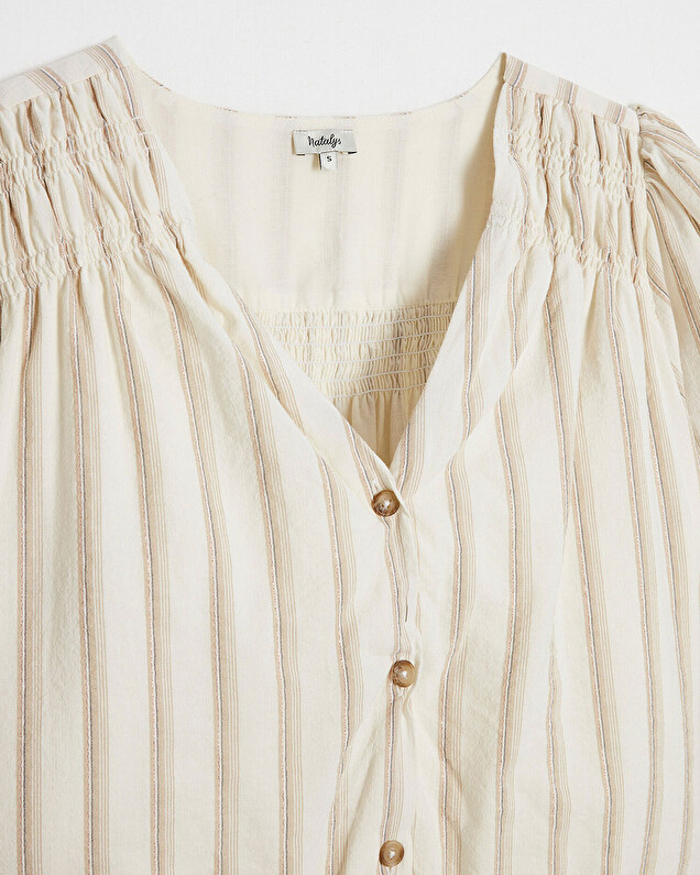 Striped cotton voile dress Ecru color  Natalys