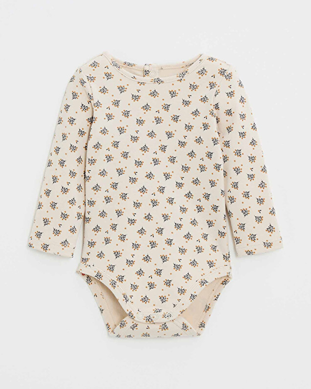 Printed long-sleeved bodysuit Gold button print  Natalys