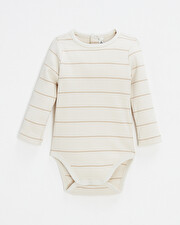 Long-sleeved striped bodysuit Ecru color  Natalys