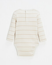 Long-sleeved striped bodysuit Ecru color  Natalys