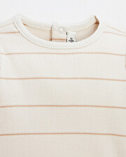 Long-sleeved striped bodysuit Ecru color  Natalys