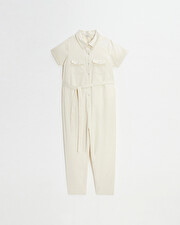 Long twill jumpsuit Beige color  Natalys