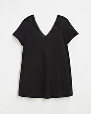 Black lace-finish t-shirt Black color  Natalys