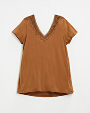 Camel lace-finish t-shirt Camel color  Natalys