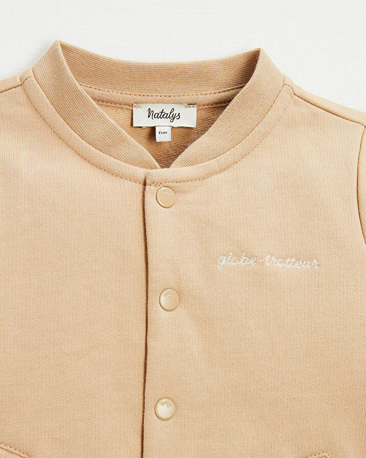 Embroidered fleece vest Camel color  Natalys
