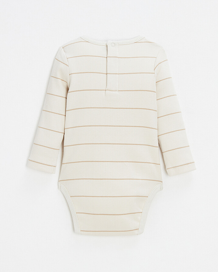 Long-sleeved striped bodysuit Ecru color  Natalys