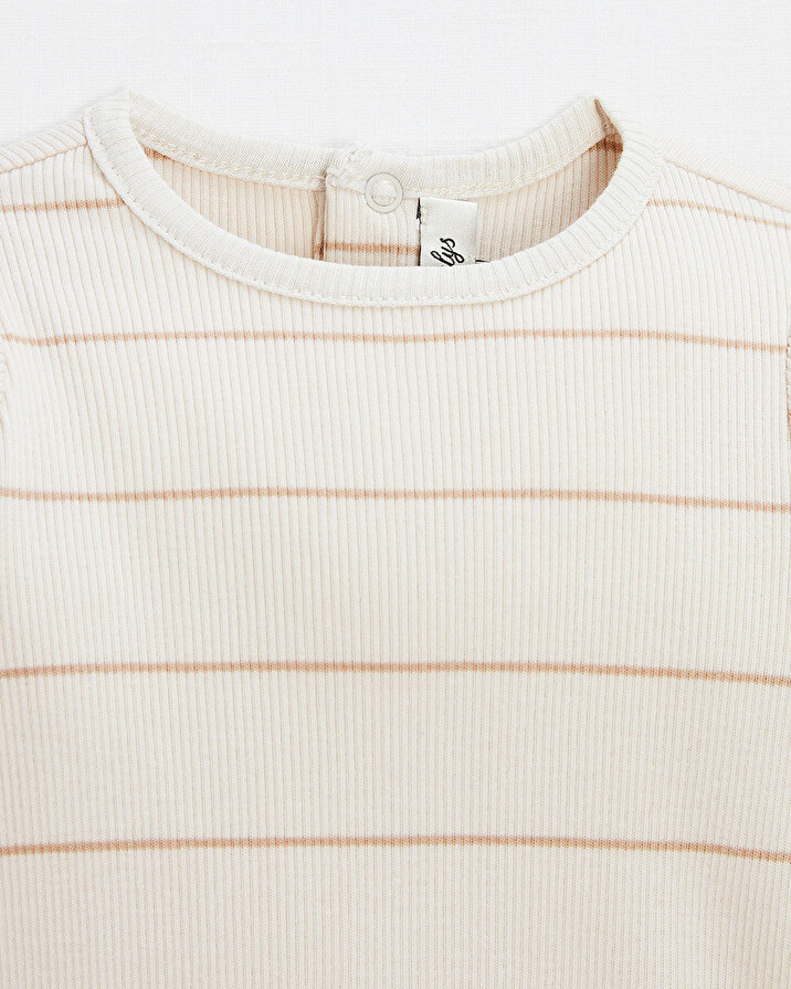 Long-sleeved striped bodysuit Ecru color  Natalys