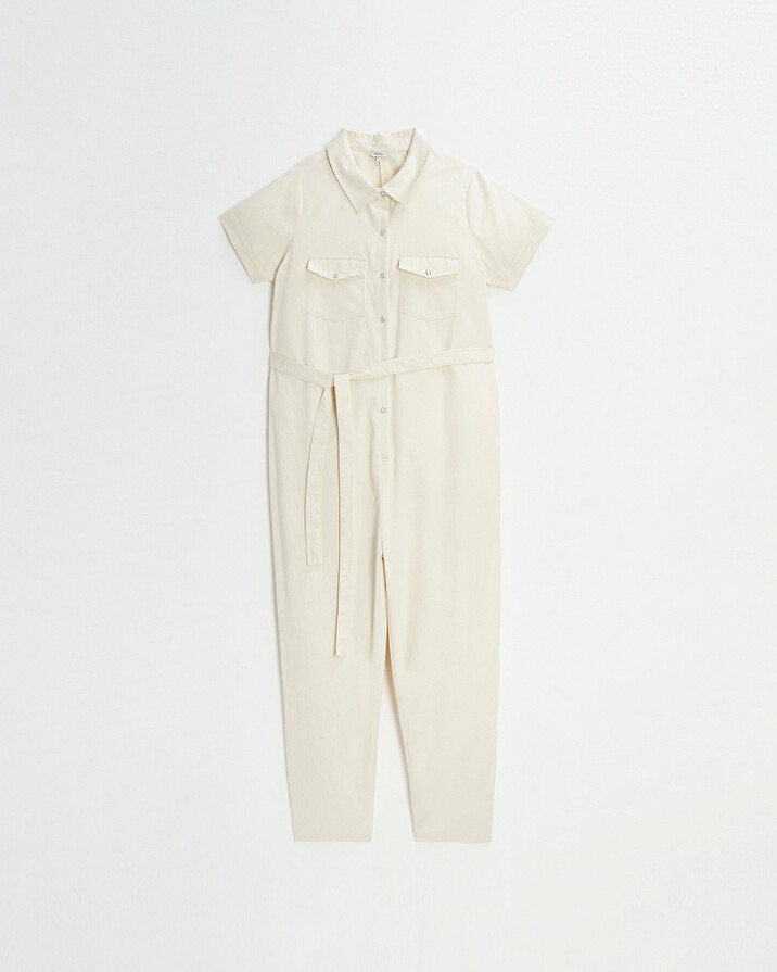 Long twill jumpsuit Beige color  Natalys