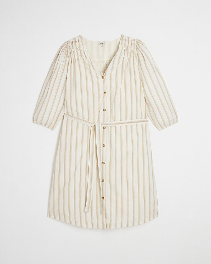 Striped cotton voile dress Ecru color  Natalys
