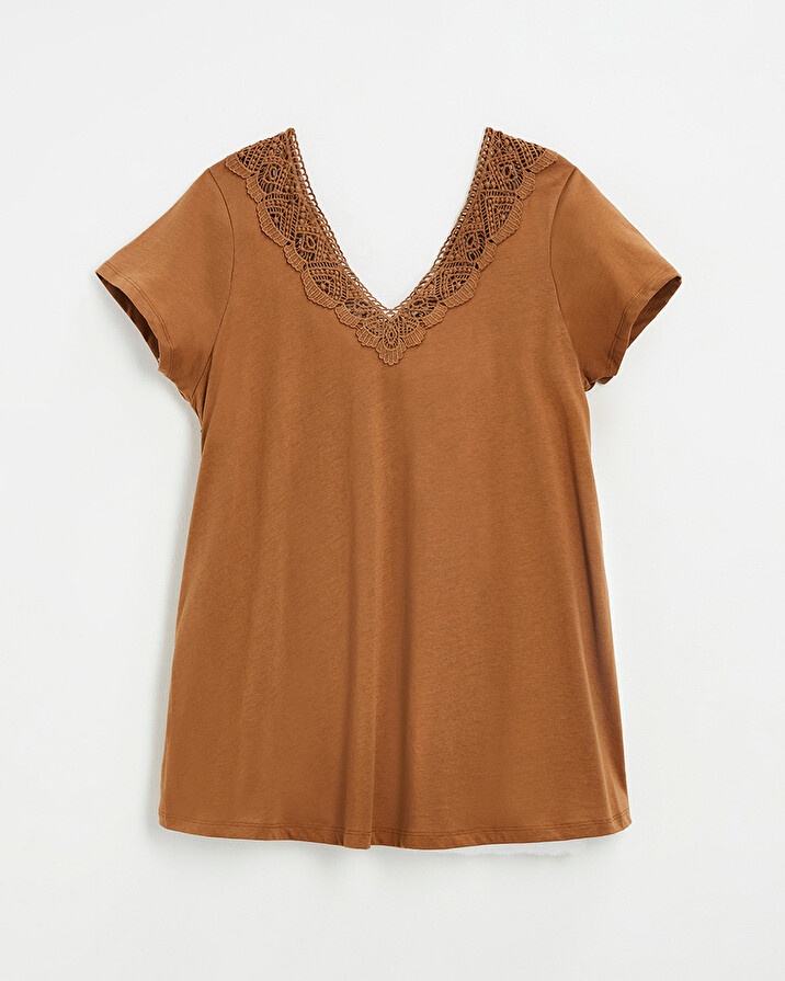 Camel lace-finish t-shirt Camel color  Natalys