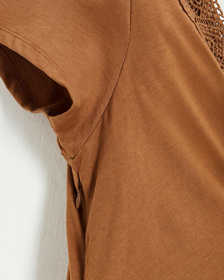 Camel lace-finish t-shirt Camel color  Natalys