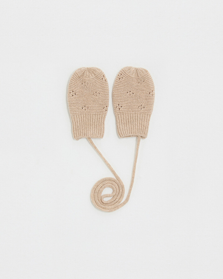 Openwork knit mittens Camel color  Natalys