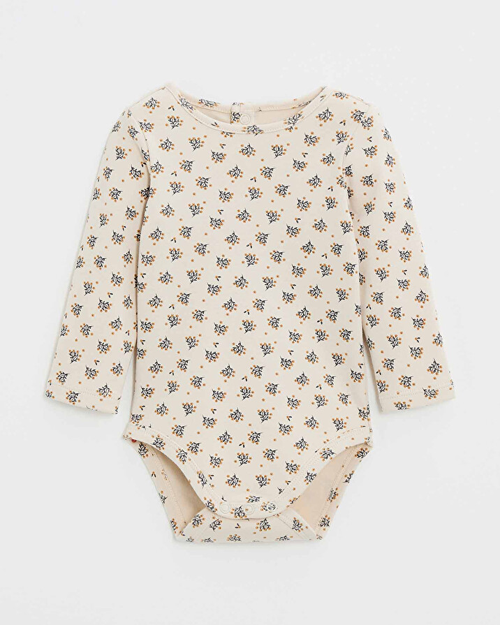 Printed long-sleeved bodysuit Gold button print  Natalys